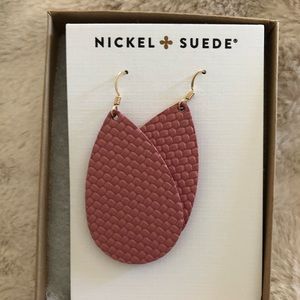 Nickel & Suede Small Rose Leather Earrings NEW